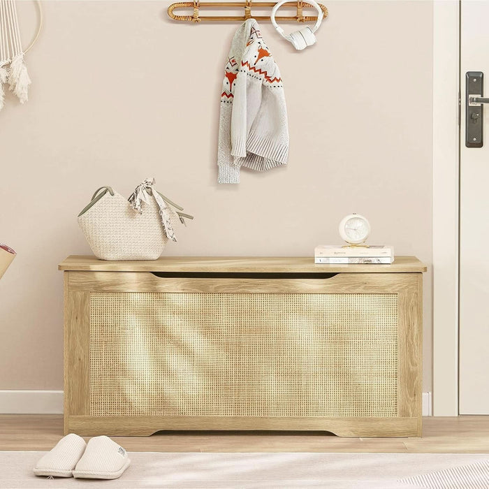 39.4” Storage Chest, Toy Box with 2 Safety Hinges, Toy Chest for Bedroom, Storage Bench with Storage, Shoe Bench, Supports 220 Lb, for Living Room, Entryway, Natural