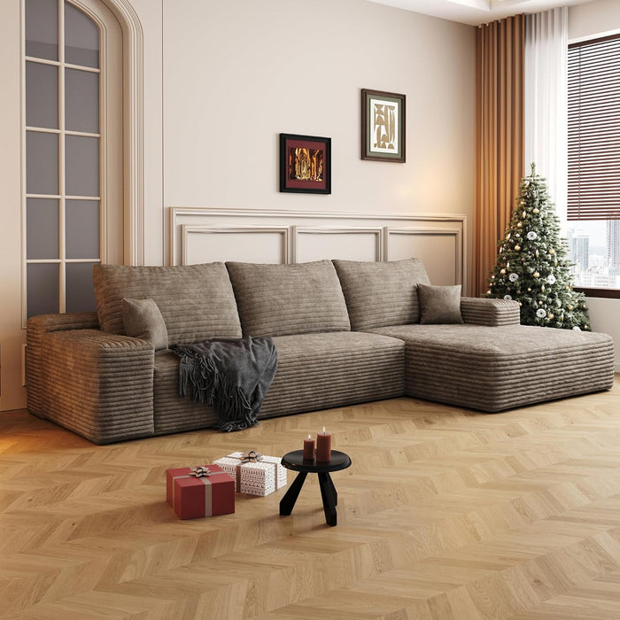 Camel 108-Inch Corduroy L-Shaped Sectional Sofa Chaise