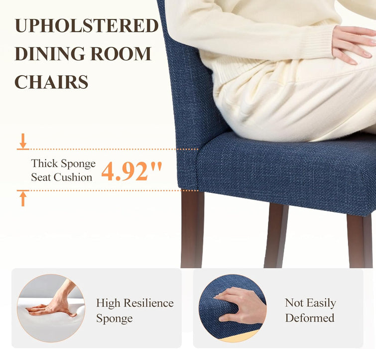 Upholstered Parsons Dining Chairs Set of 2, Modern Dining Room Chairs with Back, Fabric Kitchen Side Chairs with Wood Legs for Dinner Farmhouse Restaurant, Blue