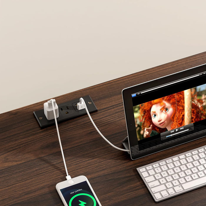 Farmhouse Executive Desk With Charging Station Brown