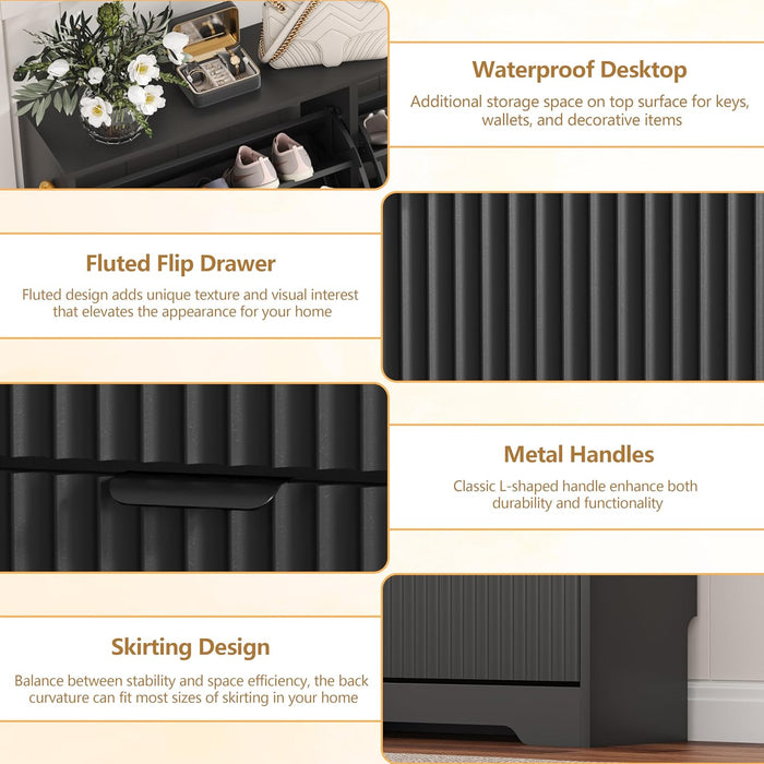 Black Fluted Shoe Cabinet With Adjustable Shelving