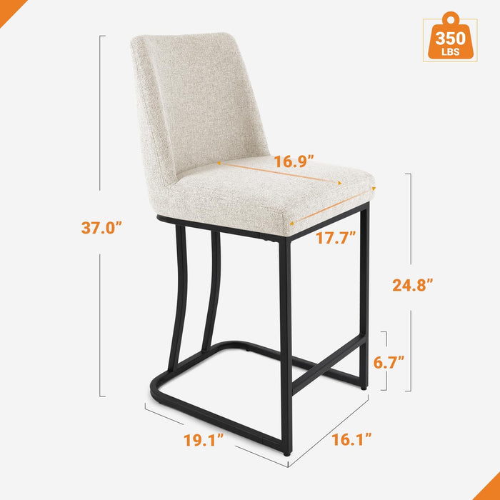 Counter Height Bar Stools Set of 4, 24 Inch Seat Height Bar Chairs for Kitchen Island, Linen Fabric Upholstered Barstools with Metal Feet for Dining Room, Beige