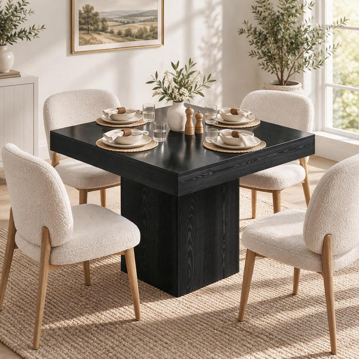 31.5" Square Dining Table for 2-4, Small Black Kitchen Table with 4.5" Thick-Profile Top and Sturdy Pedestal Base for Apartment & Small Spaces
