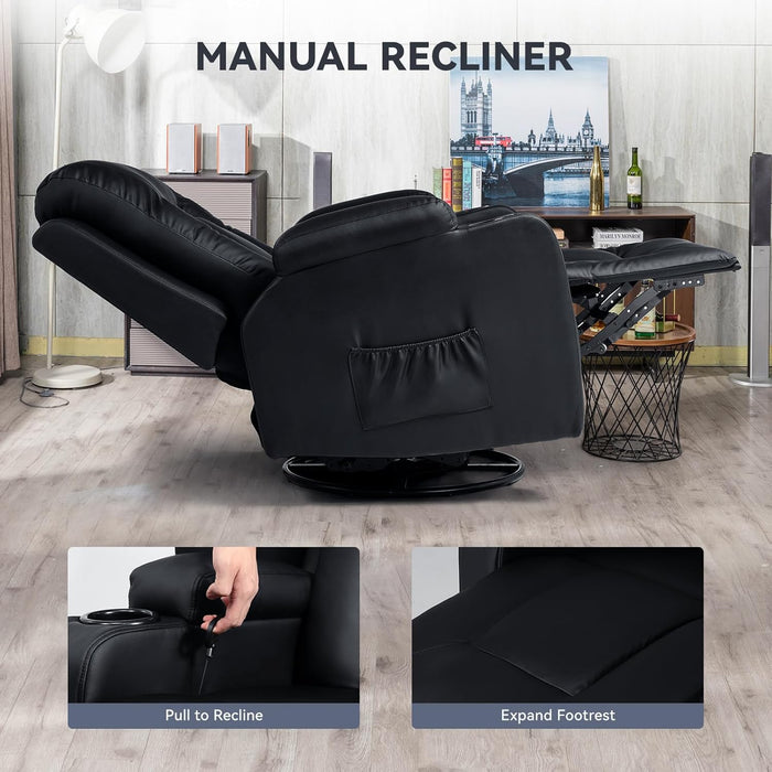 Recliner Chair Set, Furniture 3PC Bonded Leather Recliner Set Living Room Set, Sofa, Recline Chair (Black,Living Room Set 3)