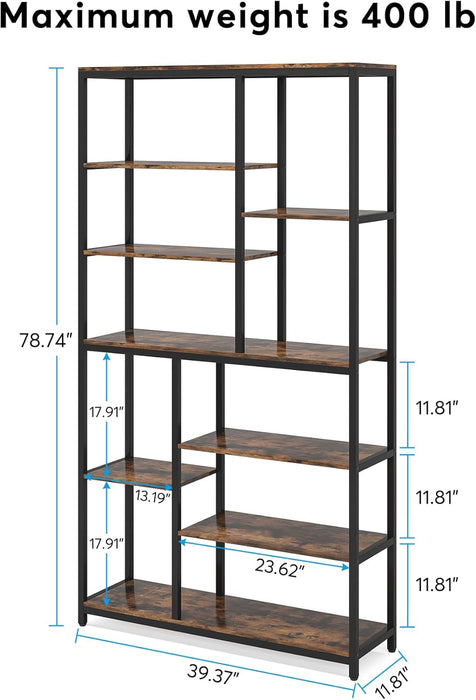 79 Inches Tall Bookshelf Bookcase, 8-Tier Staggered Bookcase, Modern Freestanding Open Book Shelves, Wide Wood Etagere Shelving Unit Display Shelf for Living Room