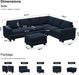 Velvet L Shaped Sofa Couch with Reversible Chaise Convertible Modular Sectional Sofa Set with Storage Ottoman Corner Sofa Set for Living Room Blue