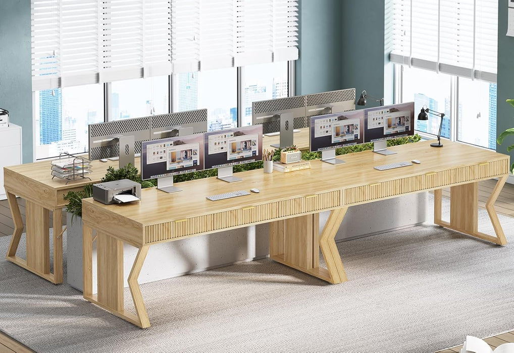 55" Executive Office Desk with 3 Drawers, Home Office Desk with Storage Drawers, Computer Writing Desk Study Table, Natural Oak