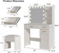 Vanity Desk with Lights, 37Inch Makeup Vanity Desk with Mirror & Power Outlet, 3 Colors Lighting Adjustable Brightness, Makeup Vanity Set with Cushioned Chair and Cabinet, 3 Drawers, White