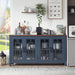 Large Sideboard Buffet Cabinet with Storage, 63" Farmhouse Navy Blue Kitchen Coffee Wine Bar Cabinet with 4 Glass Doors, Mid Century Modern Wood Side Board Table for Dining Room, Living Room