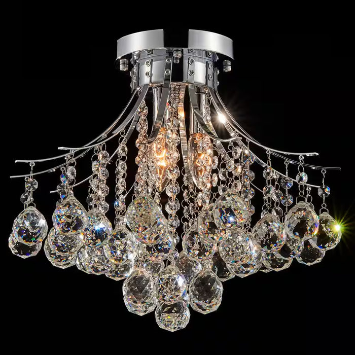 3-Light Chrome Flush Mount with Crystal Shade