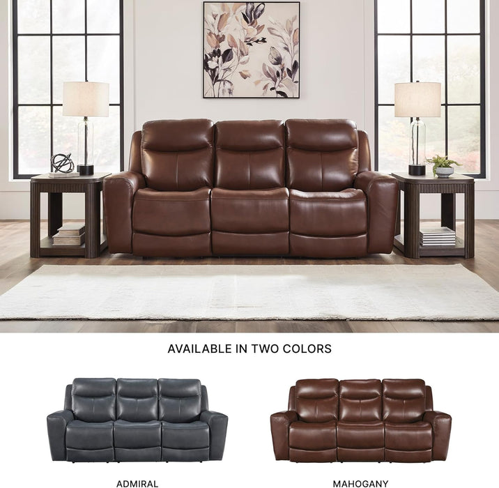 Mighty Moves Transitional Leather Match Power Reclining Sofa with Adjustable Headrest and USB Charging Port, Dark Brown