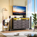 Dresser for Bedroom, 6 Drawer Dresser, Fabric Vertical Storage Tower with Fabric Bins with Open Shelves LED Light and Charging Station, Chest of Drawers for Closet Chests Organizer, Living Room, Grey