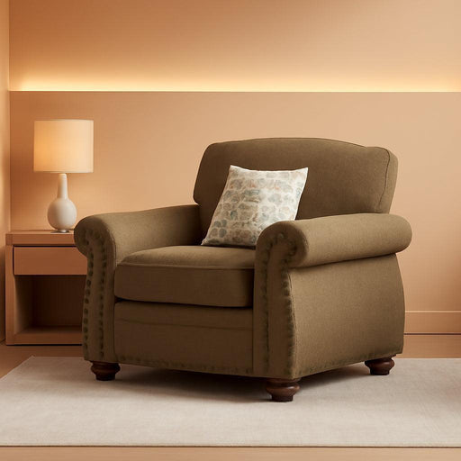 Nailhead Trim Armchair, Rolled Arm Accent Chair for Living Room, Comfy Chenille Club Sofa Chair W/Springs Cushions & Wood Legs, Traditional Single Couch Chair for Apartment, Farmhouse, Brown