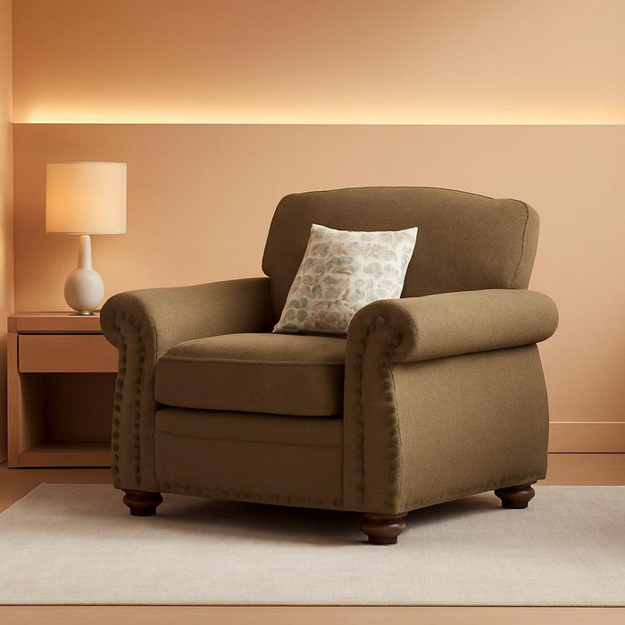 Nailhead Trim Armchair, Rolled Arm Accent Chair for Living Room, Comfy Chenille Club Sofa Chair W/Springs Cushions & Wood Legs, Traditional Single Couch Chair for Apartment, Farmhouse, Brown