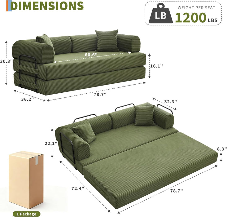 Corduroy Green 79 Inches InterchangeablePlus Sofa Bed