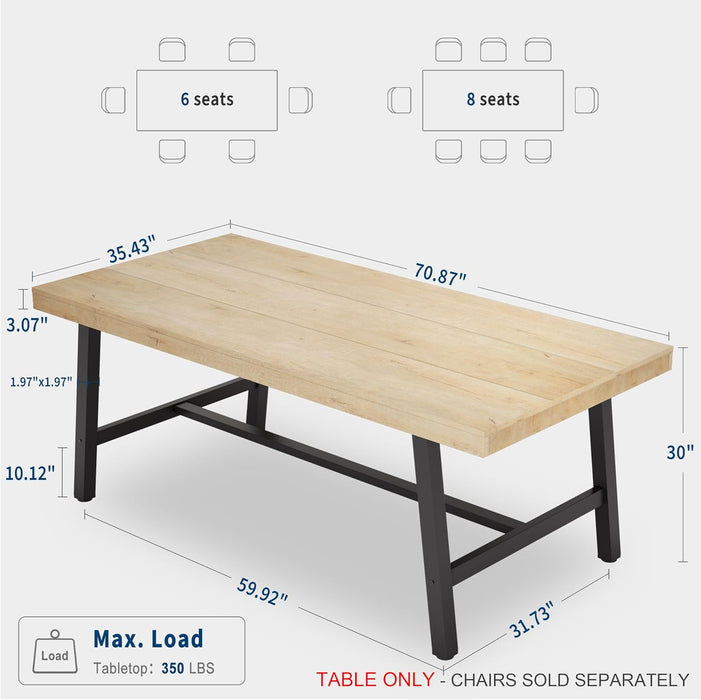 71" Heavy Duty Kitchen Table, Modern Wood Dining Table, Natural