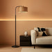 Arc Floor Lamp for Living Room，Boho Standing Lamp with Rattan & Fabric Shades,Farmhouse Floor Lamps with Foot Switch，Adjustable Tall Lamp for Bedroom, Office,Led Bulb Included