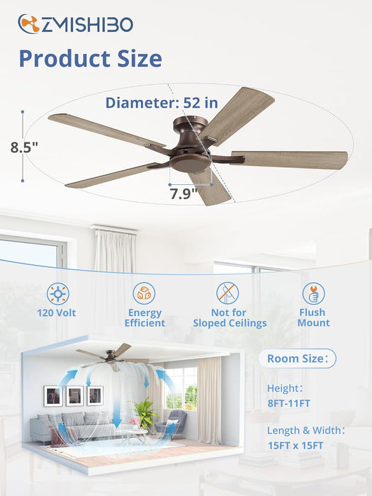 52Inch Brown Flush Mount Ceiling Fan RemoteDCMotor