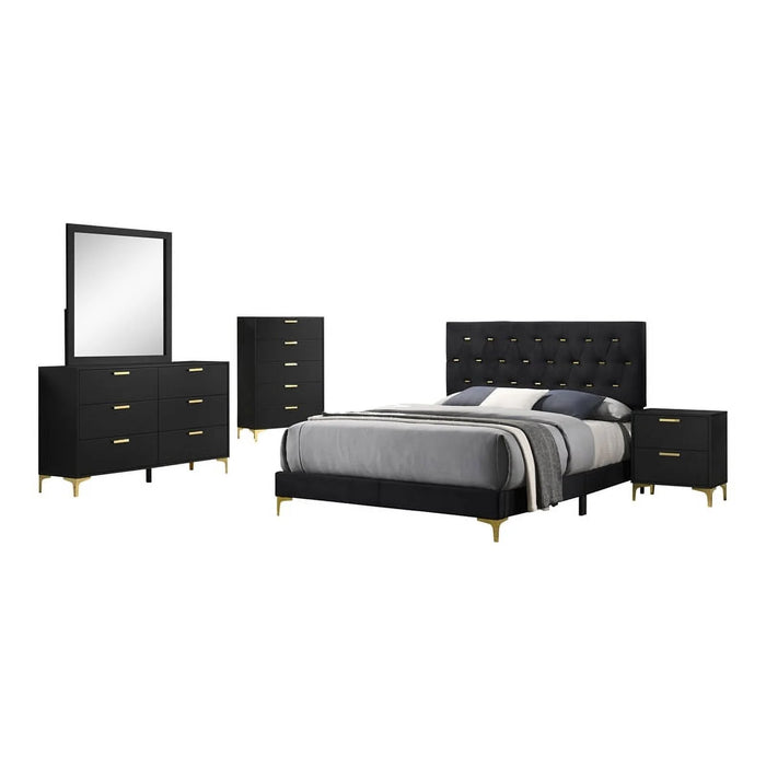 Kendall 5-Piece Wood Panel Queen Bedroom Set Black and Gold