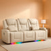 RV Power Loveseat Recliner Sofa, Leathaire Fabric 3-Seater Wall Hugger Reclining Sofa, Home Theater Seating Chair with Cup Holders, 3 Person Couch RV Furniture for Living Room, Beige