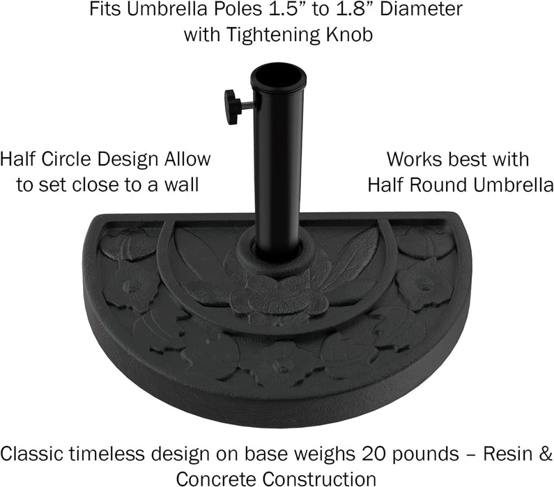 Half round Umbrella Base - 20Lb Weighted Semicircle Freestanding Resin and Concrete Umbrella Stand for Outdoor Use by  (Black)