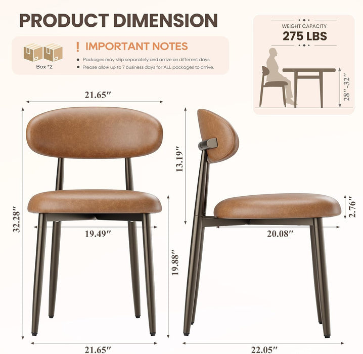 Dining Chairs Set of 4, Upholstered Kitchen & Dining Room Chairs with Curved Back and Bronze Metal Legs, Comfortable Modern Dining Side Chairs for Dining Room, Kitchen, Brown