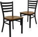 2 Pack HERCULES Series Black Ladder Back Metal Restaurant Chair - Cherry Wood Seat