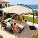 10FT Cantilever Offset Patio Umbrella with Base Included, Outdoor Patio Umbrella, Fade-Resistant Yarn-Dyed Canopy with PU Coating, 360° Rotation & Infinite Tilt, Heavy Duty 8-Rib Steel Frame for Patio, Pool, Deck, Backyard, Beige
