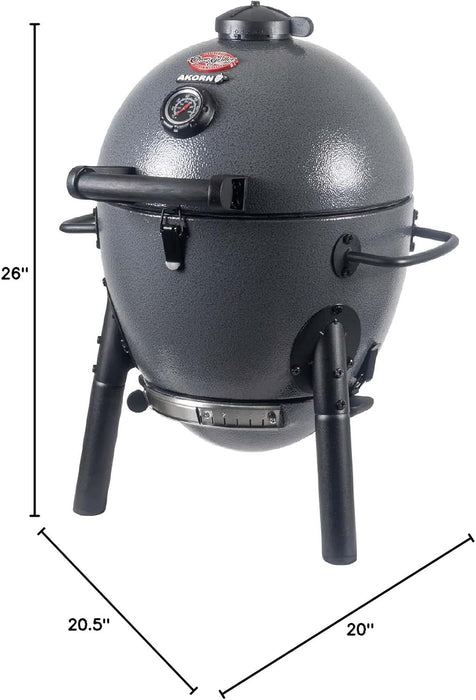 ® AKORN® Jr. Portable Kamado Charcoal Grill and Smoker with Cast Iron Grates and Locking Lid with 155 Cooking Square Inches in Ash, Model E86714