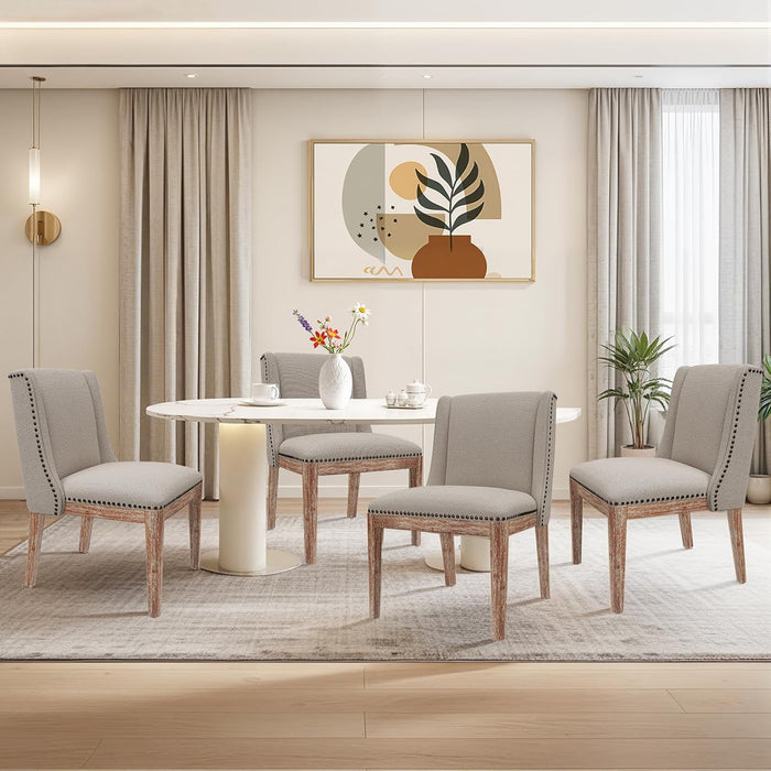 Dining Chair Set of 4, Fabric Upholstered Kitchen Side Chairs with Wooden Legs for Kitchen & Restaurant Use, Beige