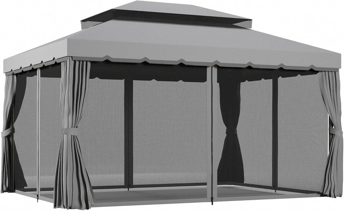 10' X 13' Patio Gazebo, Outdoor Gazebo Canopy Shelter with Netting and Curtains, Aluminum Frame for Garden, Lawn, Backyard and Deck, Gray