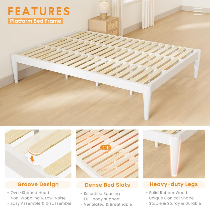 Twin Platform Bed Frame - 16" Wood Mattress Foundation Base, White