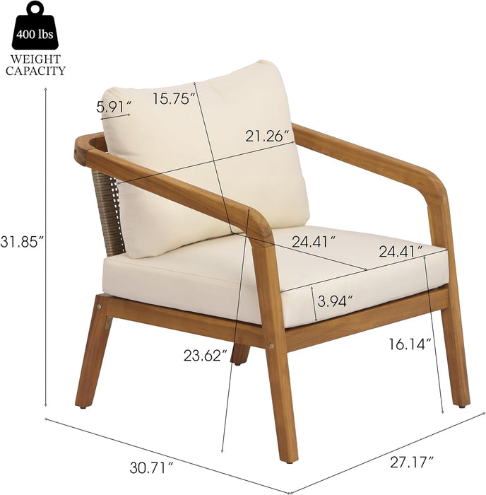 Kai 4 Piece Patio Furniture Set with Slatted Coffee Table, Outdoor Sofa Set with PE Wicker Backrest & Cushions, Acacia Wood Conversation Set for Backyard,Cream+Light Brown+Teak