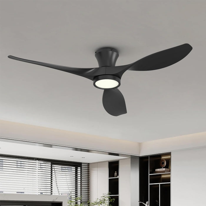 52 Inch Ceiling Fan with Led Light Remote Control Flush Mount Low Profile for Bedroom Farmhouse Patio Outdoor Living Room Kitchen Dining Room,Dc Motor,Reversible,Black