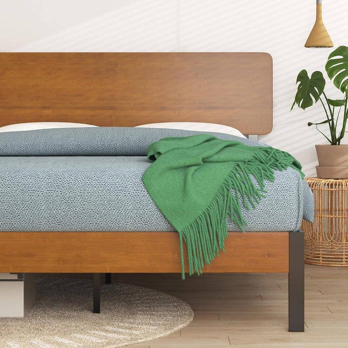 Olivia Metal and Wood Platform Bed Frame / No Box Spring Needed / Wood Slat Support / Easy Assembly, Full