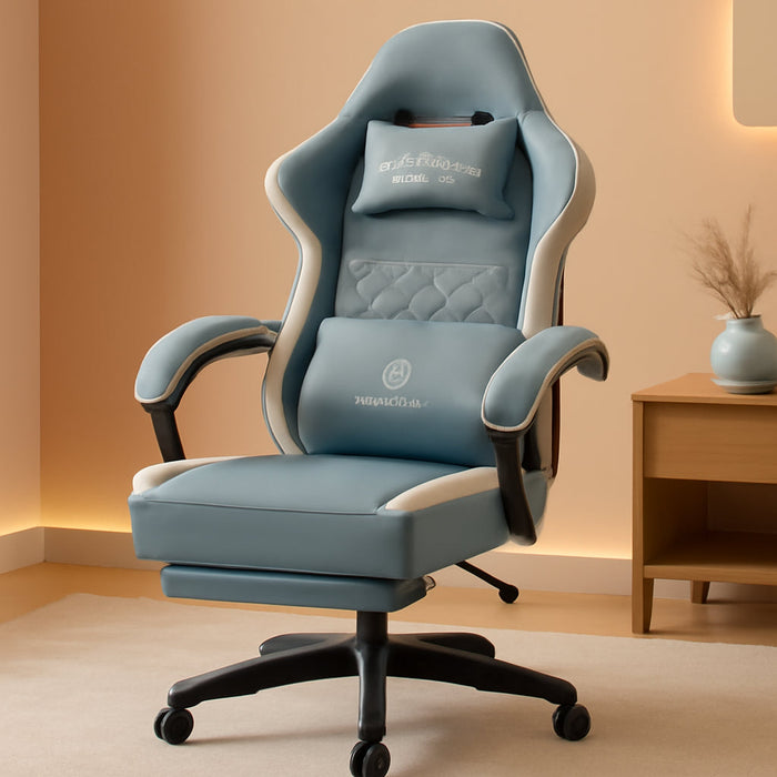 Gaming Chair Breathable Fabric Computer Chair with Pocket Spring Cushion, Comfortable Office Chair with Gel Pad and Storage Bag,Massage Game Chair with Footrest,Blue