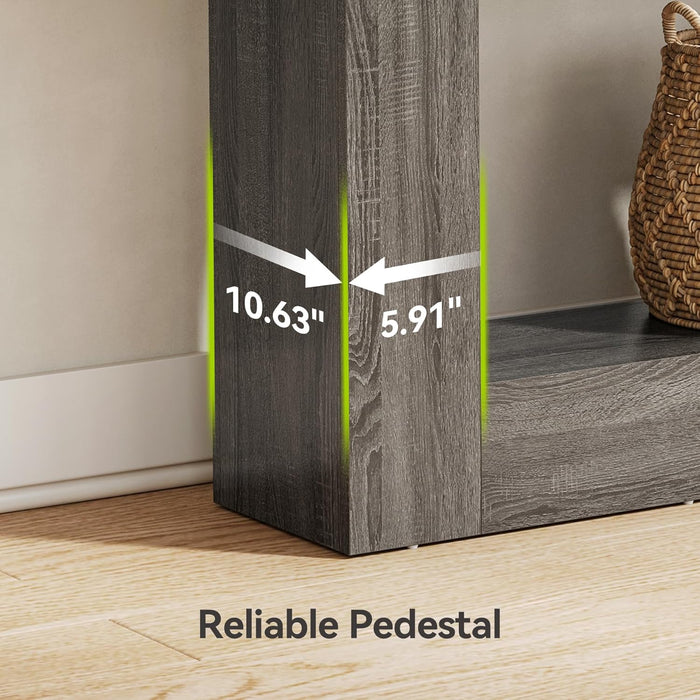 63 Inches Long Console Table, 2-Tier Farmhouse Sofa Table behind Couch, Large Narrow Entryway Table for Living Room, Wooden Hallway Foyer Table with Heavy Duty Base, Rustic Brown and Grey