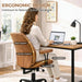 Brown Leather Office Chair with Quiet Rubber Wheels