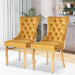 Velvet Dining Chair Set of 2, Upholstered Tufted Dining Room Chair with Nailhead Trim and Stainless Steel Gold Plated Leg for Kitchen, Gold