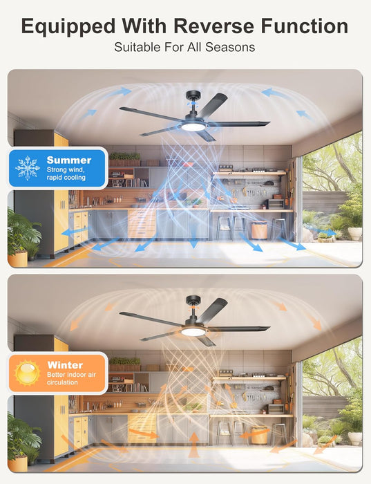 60 Inch Matte Black Industrial Ceiling Fan AppControl