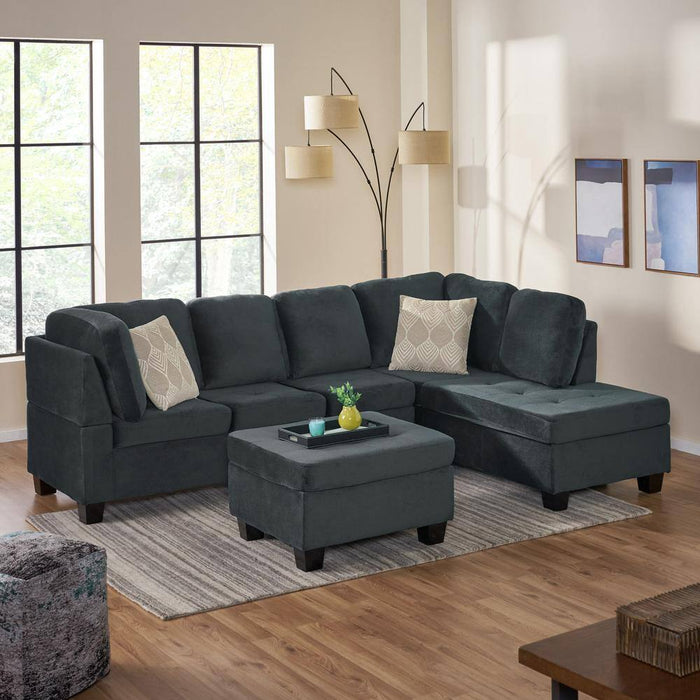 3-Piece Charcoal Fabric 6-Seater L-Shaped Sectional Sofa with Ottoman