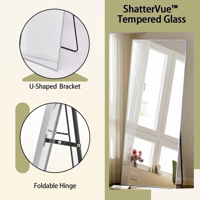 Full Length Mirror with Stand, 56"X21" Floor Mirror, Silver