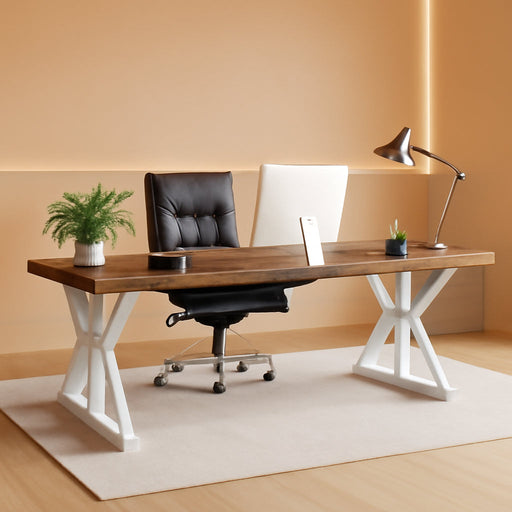 70.8-Inch Executive Desk, Large Computer Office Desk Workstation, Modern Simple Style Laptop Desk Study Writing Table Business Furniture for Home Office (Brown/White, 70.8 Inch)