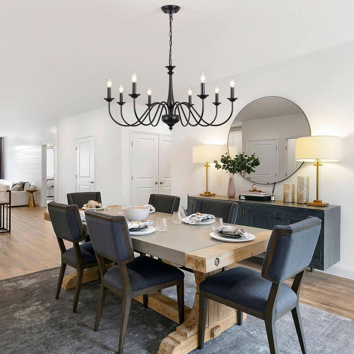 Black Chandelier for Dining Room Light Fixture Hanging 8 Light Modern Farmhouse Chandelier Rustic Vintage Candle Pendant Lighting Fixtures Ceiling for Kitchen Island Foyer Entryway Living Room Bedroom