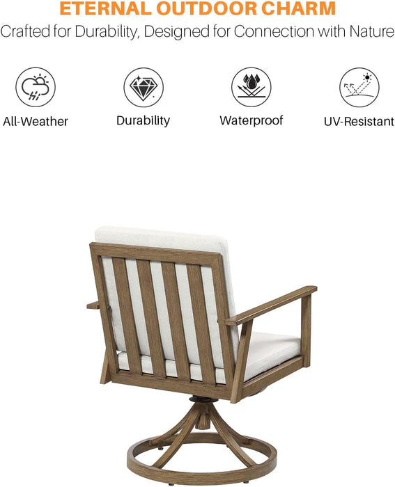 9 Pieces Patio Dining Set for 8, Outdoor Aluminum Dining Furniture Set with Umbrella Hole, All-Weather Outdoor Patio Table Sets with 8 Swivel Chairs and Table for Deck Backyard Poolside, Teak