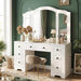 White Lighted Vanity Desk, Tri-Fold Mirror, 5 Drawers, Outlets | Retro Dressing Table with Lights, 5-Drawer Vanity Desk for Women & Girls, Vintage with Glass Top,Hair Dryer Holder