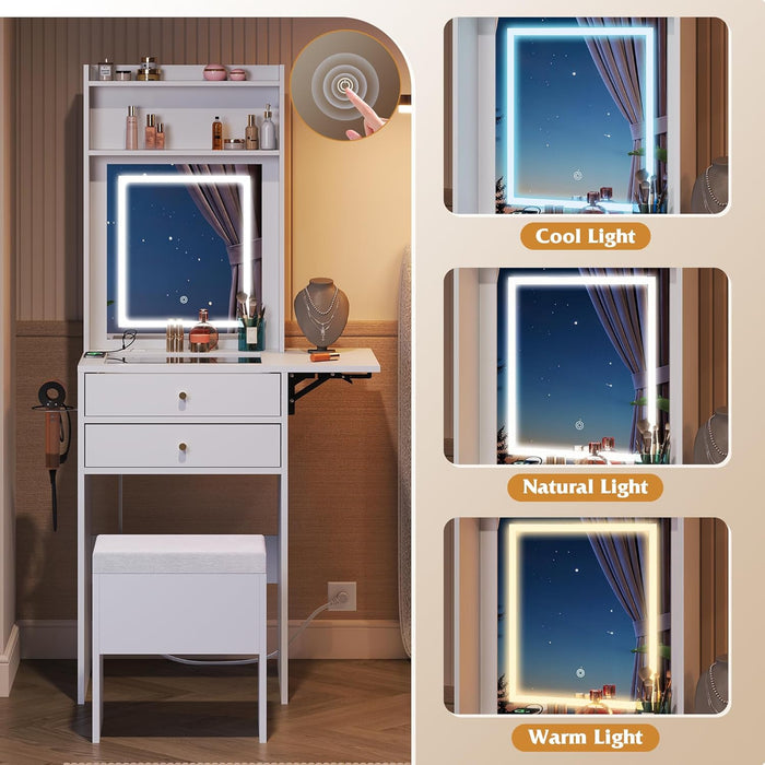 Small White Vanity Desk With Lighted Mirror Integrated