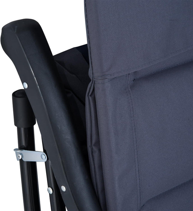 3 Piece Outdoor Patio Furniture Set with Glass Coffee Table & 2 Folding Padded Rocking Chairs, Bistro Style for Porch, Camping, Balcony, Navy Blue