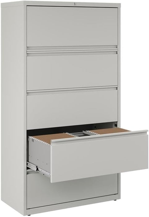 Hirsh 36 in W 5 Drawer Lateral File Cabinet, Light Gray, A4/Legal/Letter 17640-1 Each