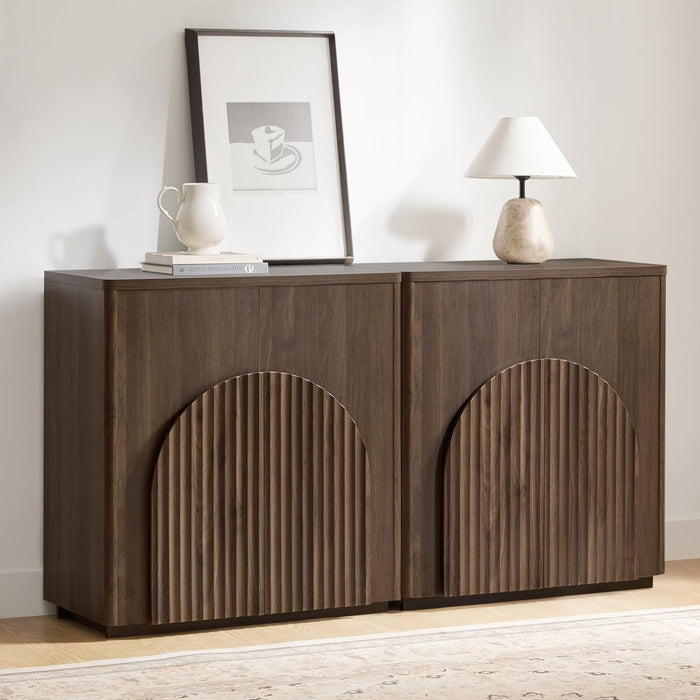 Sideboard Buffet Cabinet with Storage, Small Storage Cabinet with Doors and Shelves for Living Room Accent, Bar, Kitchen, Set of 2, Walnut